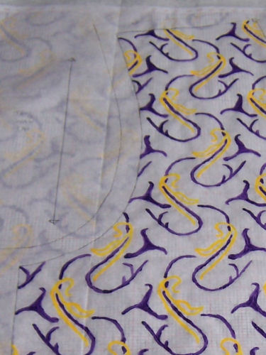 Close-up of right front pattern piece
